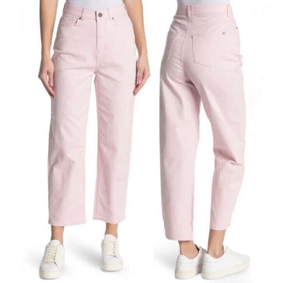 Ted Baker Straight Leg High Rise Jeans Light Soft Pink Denim Classic US 32 NWT - Picture 1 of 8